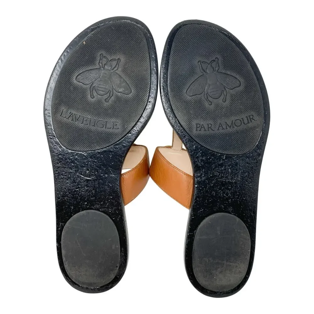Gucci Marmont GG Brown Leather Thong Sandals Gold Logo Flats EU 37.5